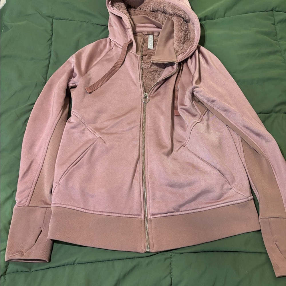 Athleta Mauve Pink Zip-Up Hoodie with Sherpa Lining